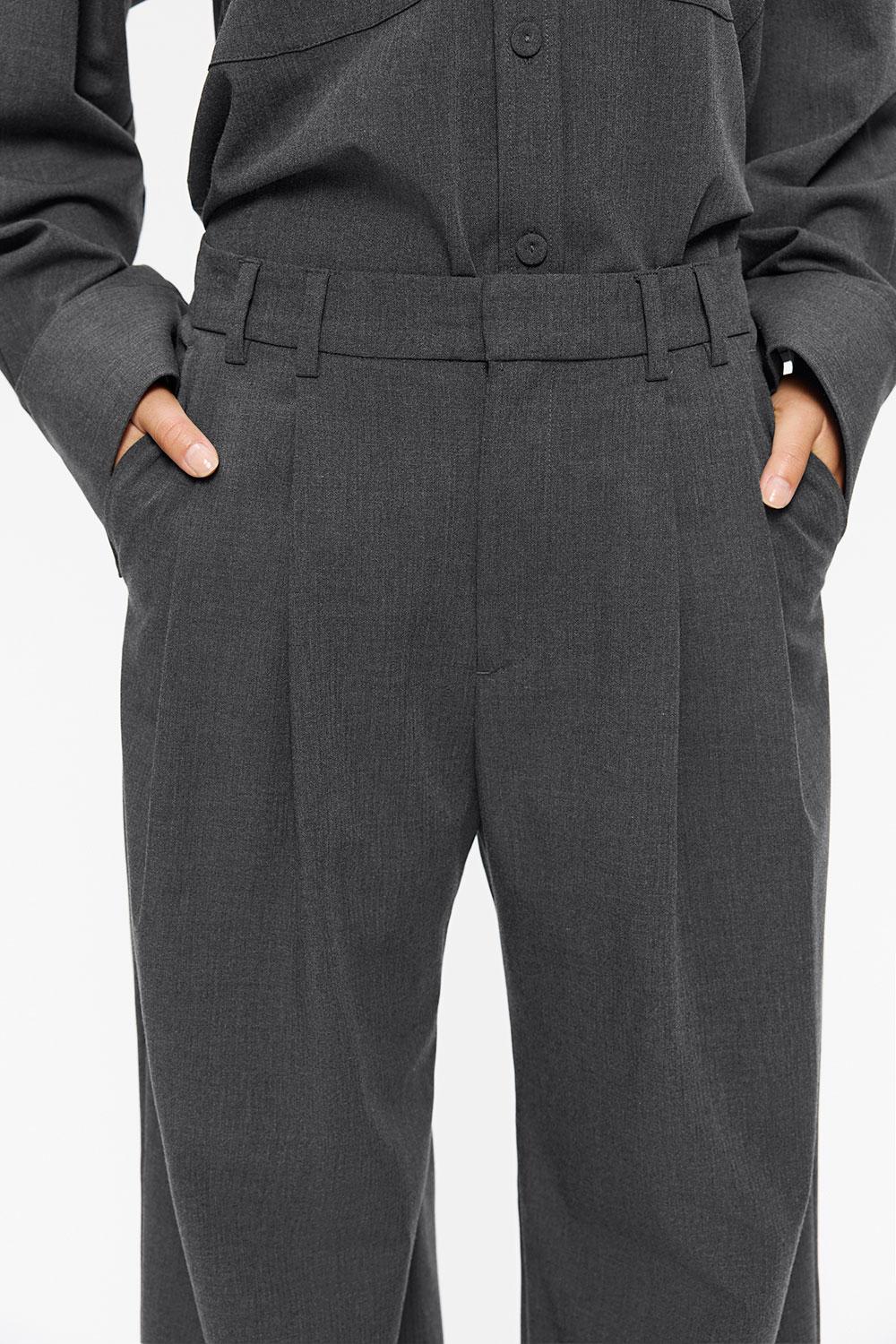 Elvine Dilay Mid Grey Melange Damen Bundfaltenhose Wide Leg grau